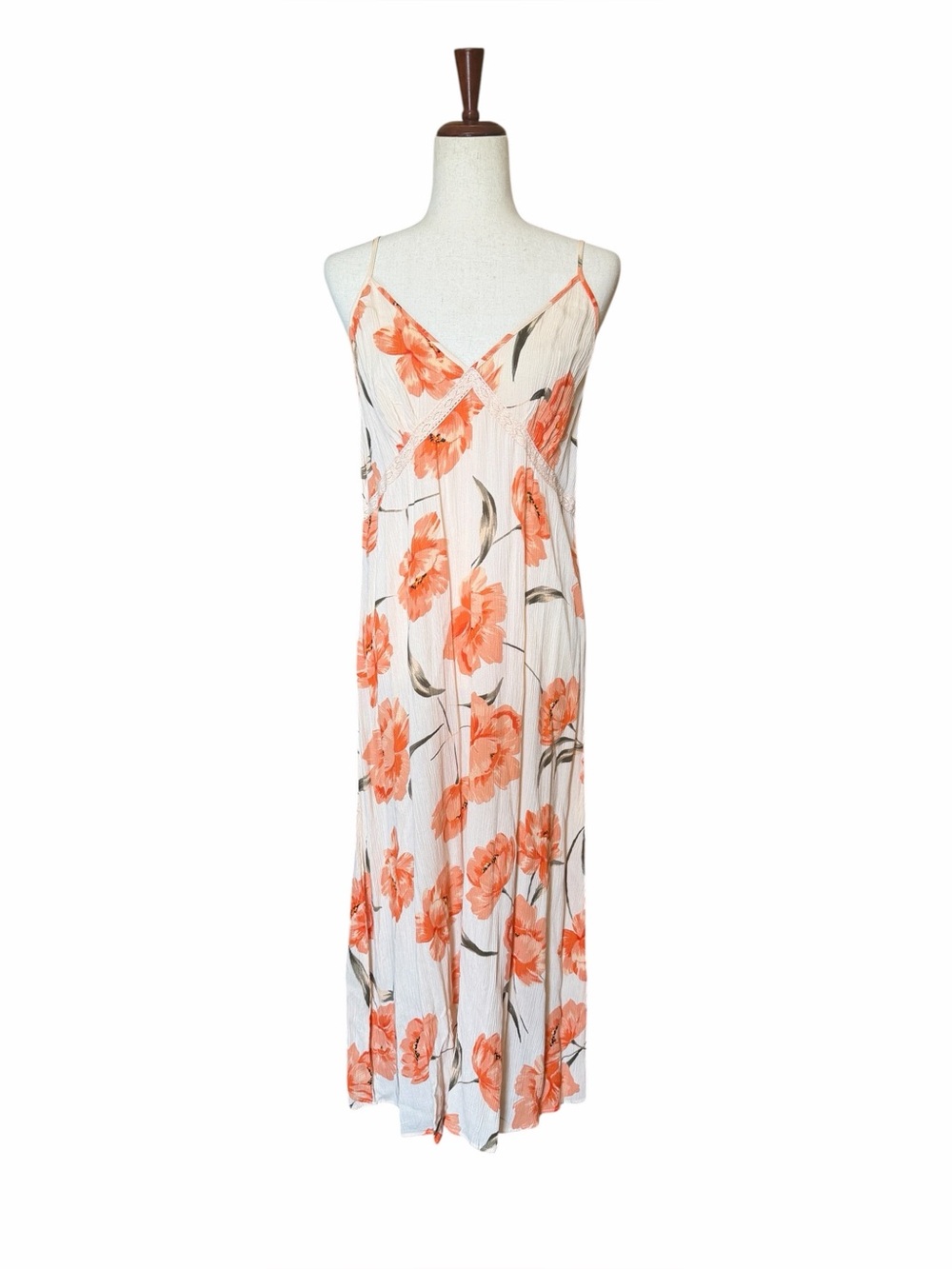 Patrons of Peace White Maxi Slip Dress with Orange Floral Print Size L #2290